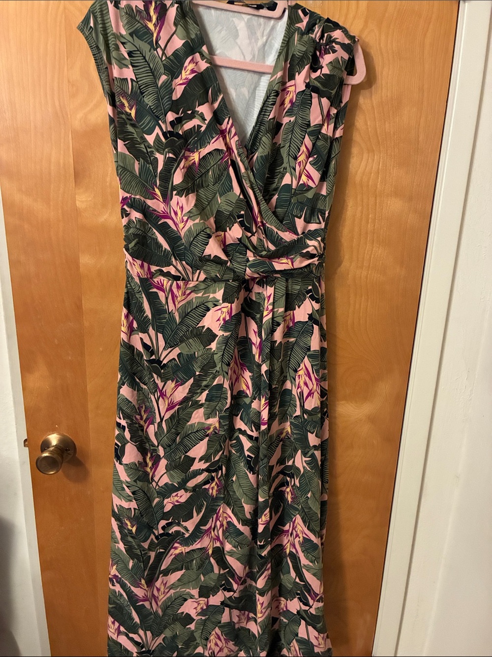 Landsend Floral Pink & Green Wrap Maxi Dress Sz s